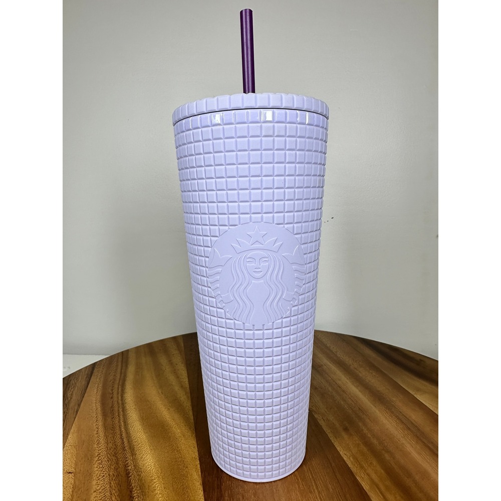 Starbucks 2021 Matte Lavender Lilac Grid 24 oz Cold Cup‎ Tumbler w/Straw